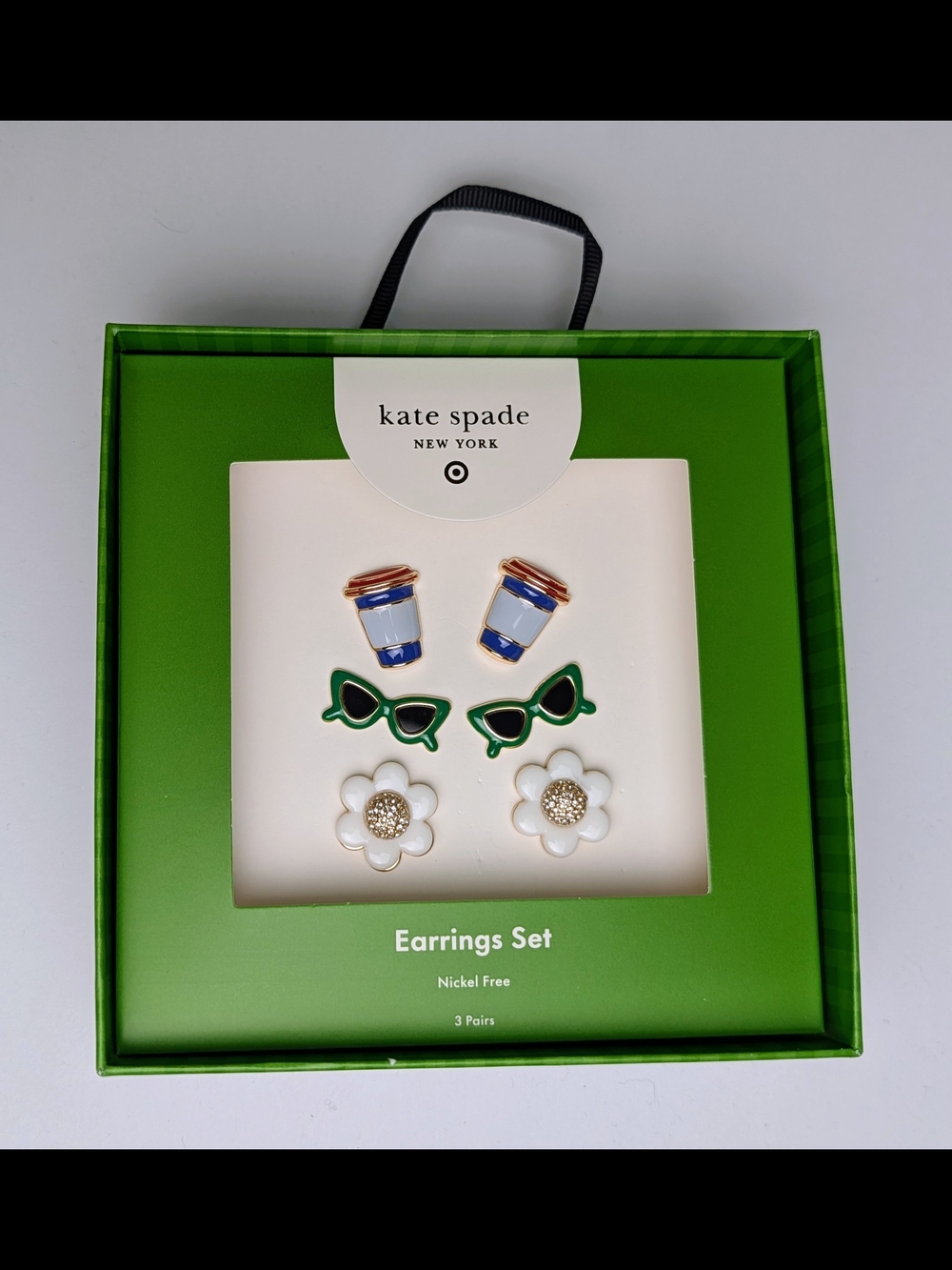Kate Spade x Target Stud Earrings - Sunglasses, Flowers, Coffee 3 Pairs